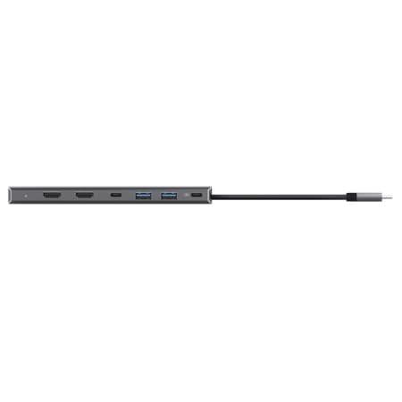 Адаптер Trust Dalyx 7in1 USB-C> 2xUSB-А 3.2/2xUSB-С/2xHDMI/Display Port, Алюміній, 0.16м, Сірий