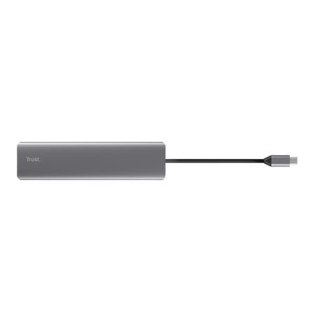 Адаптер Trust Dalyx 7in1 USB-C> 2xUSB-А 3.2/2xUSB-С/2xHDMI/Display Port, Алюміній, 0.16м, Сірий