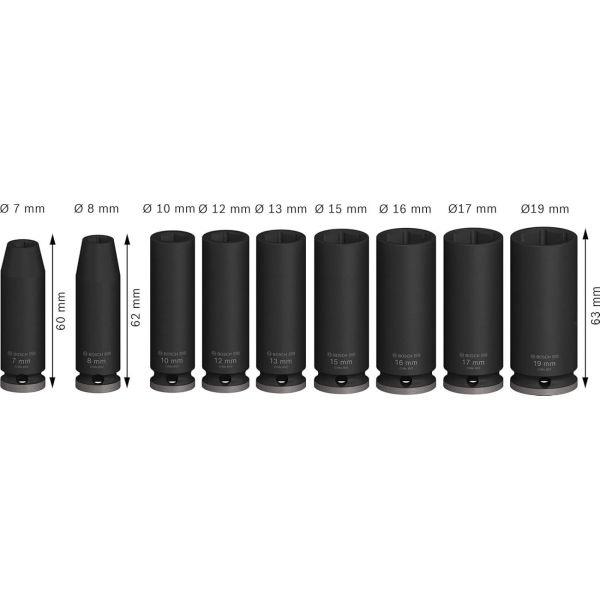 Набір ударних торцевих головок Bosch Professional Deep 9шт 3/8" 63мм