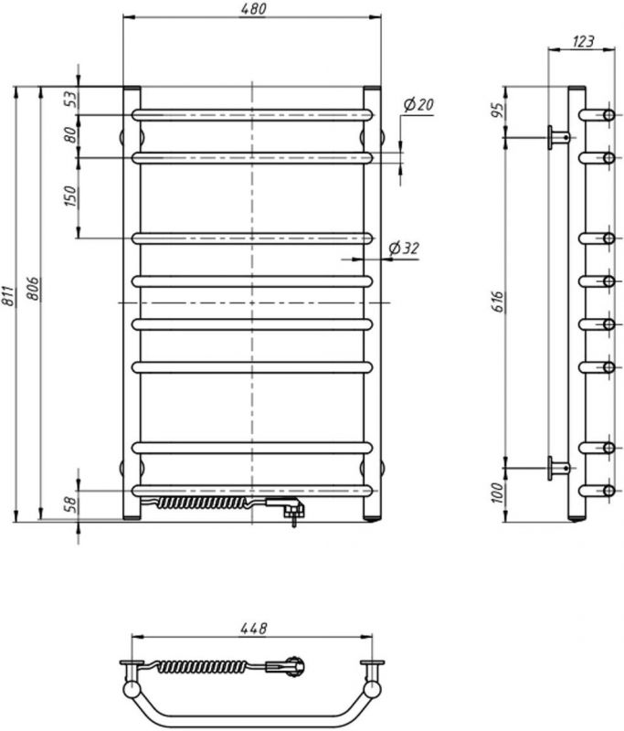 Рушникосушка Navin електрична Блюз, 800х480х123мм, кнопка, сталь, білий, ліве підключення