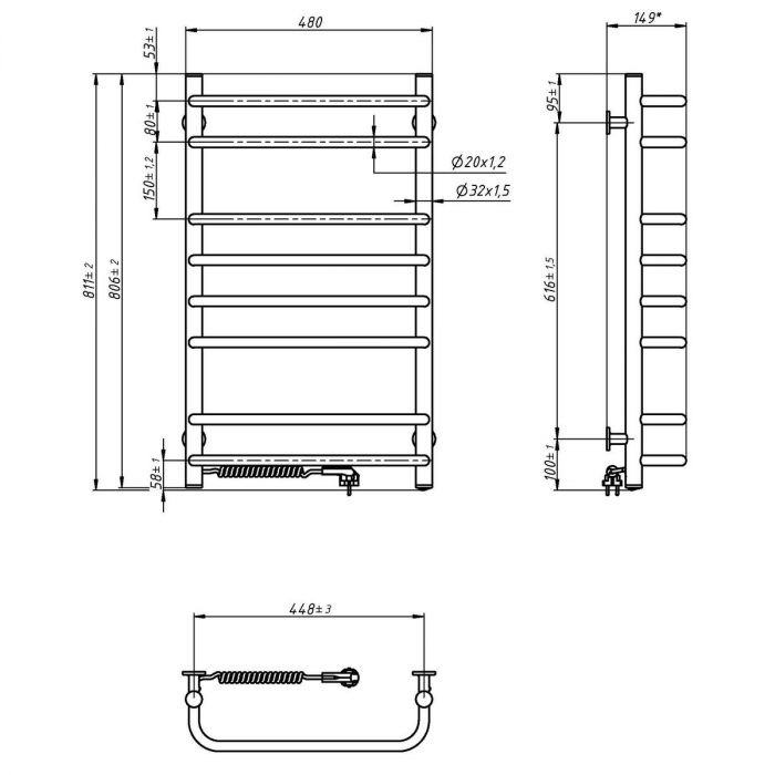 Рушникосушка Navin електрична Симфонія, 800х480х150мм, кнопка, сталь, білий, ліве підключення