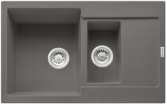 Кухонна мийка Franke Maris, фраграніт, прямокут., з крилом, 780х500х200мм, чаша-2, накладна, сірий камінь