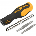 Викрутка Tolsen, набір, бітотримач, змінні двосторонні викруткові наконечники, SL5ммхРН1, SL6ммхРН2, НХ6.35мм, НХ8мм