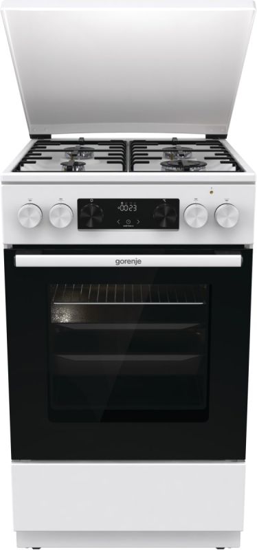 Плита Gorenje комбінована, 70л, 50x60см, дисплей, емальовані реш, програматор IconLed, кришка-метал, білий