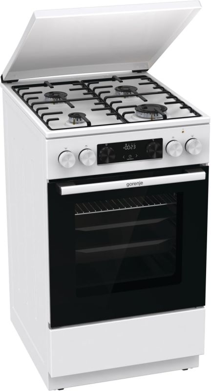 Плита Gorenje комбінована, 70л, 50x60см, дисплей, емальовані реш, програматор IconLed, кришка-метал, білий