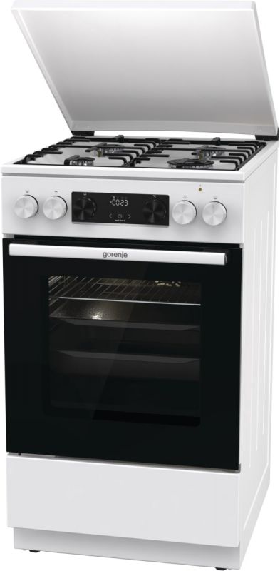 Плита Gorenje комбінована, 70л, 50x60см, дисплей, емальовані реш, програматор IconLed, кришка-метал, білий