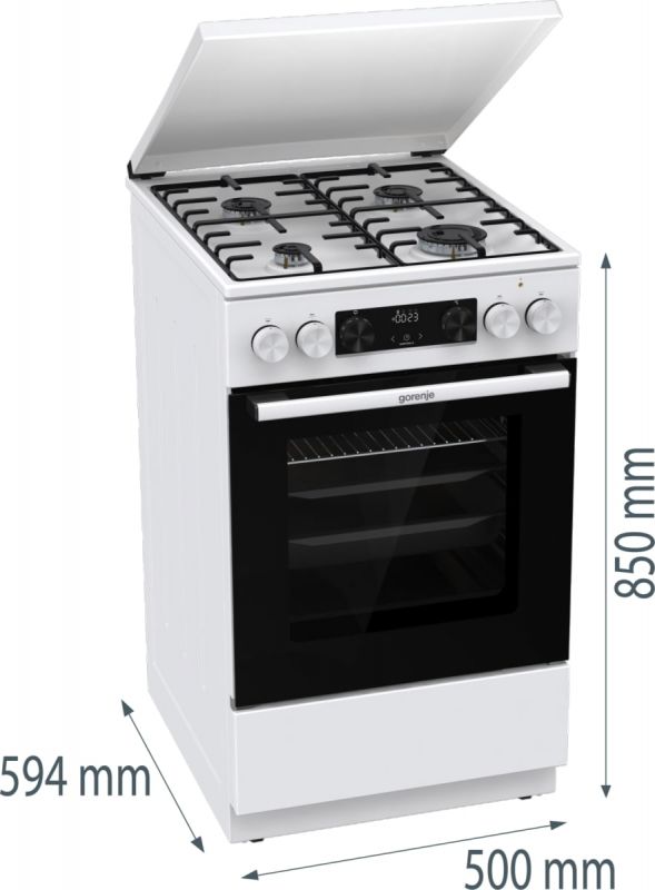 Плита Gorenje комбінована, 70л, 50x60см, дисплей, емальовані реш, програматор IconLed, кришка-метал, білий