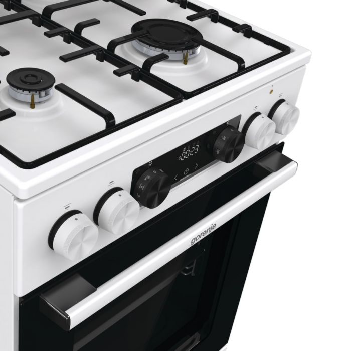 Плита Gorenje комбінована, 70л, 50x60см, дисплей, емальовані реш, програматор IconLed, кришка-метал, білий