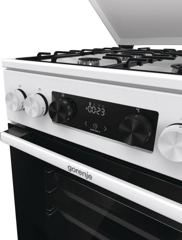 Плита Gorenje комбінована, 70л, 50x60см, дисплей, емальовані реш, програматор IconLed, кришка-метал, білий