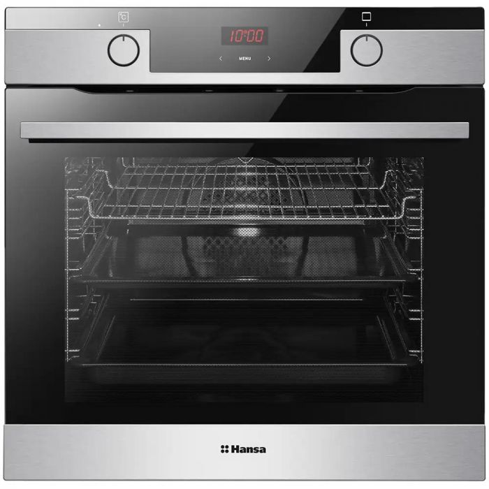 Духовка електр. Hansa, 60см, 77л, A,  гриль, емаль легкого очищення, диспл., нержавіюча сталь
