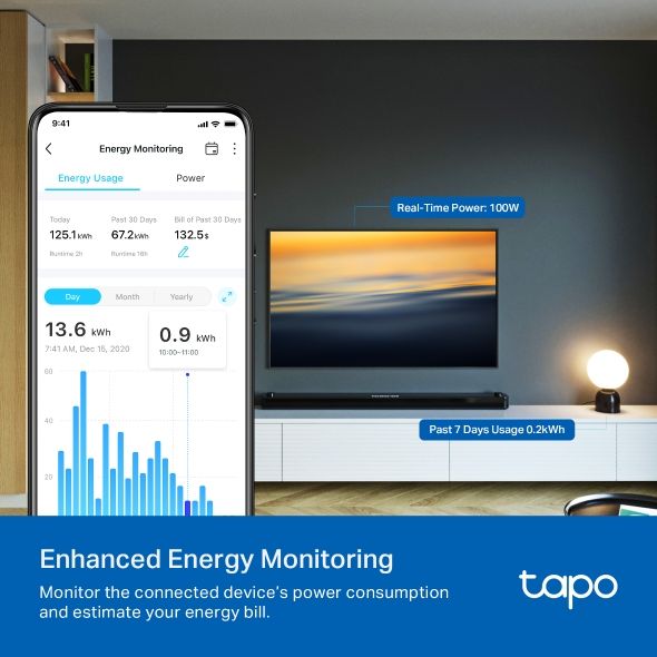 Розумна розетка компактна TP-LINK Tapo P110M N300 BT 16A