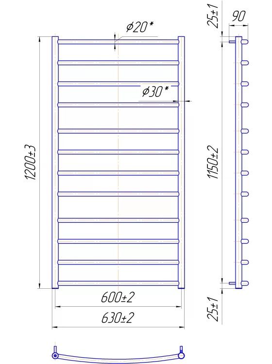 Рушникосушка Mario водяна Класік, 1200x630x120мм, нерж.сталь, хром