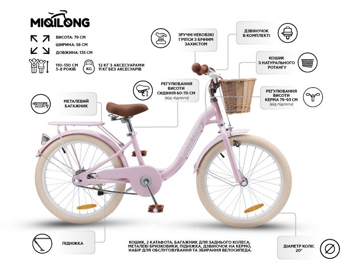 Дитячий велосипед Miqilong by 2E LS 20" рожевий