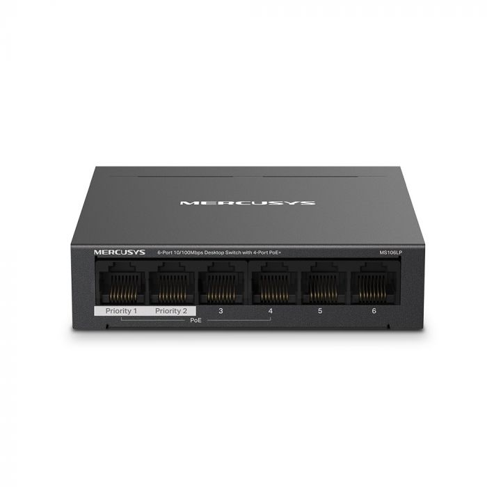 Комутатор MERCUSYS MS106LP 6xFE (4xPoE), 40Вт, Некерований Комутатор MERCUSYS MS106LP 6xFE (4xPoE), 40Вт, Некерований