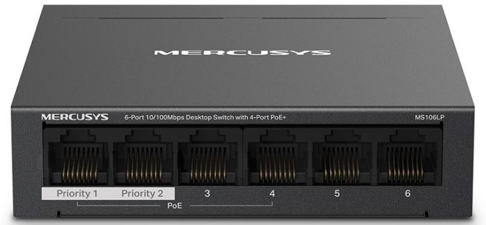 Комутатор MERCUSYS MS106LP 6xFE (4xPoE), 40Вт, Некерований Комутатор MERCUSYS MS106LP 6xFE (4xPoE), 40Вт, Некерований