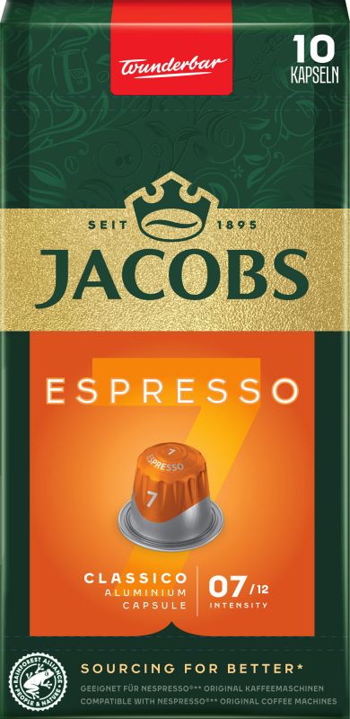 Кава Jacobs  капсули, Espresso Classico, купаж арабіка/робуста, 10шт, Nespresso