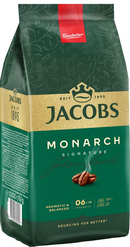 Кава Jacobs зерна, 1000г, Monarch, купаж арабіка/робуста