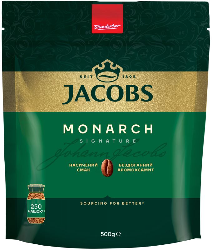 Кава Jacobs розчинна, 500г, Monarch, купаж арабіка/робуста