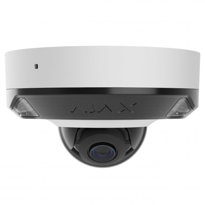 IP-Камера дротова Ajax DomeCam Mini HL white, 5мп, 4мм, гібридне підсвічування IR 15м, білий Led 15м, Poe, True WDR, IP 65, ІЧ 15м, аудіо, кут огляду 75° до 85°, міні купольна, біла