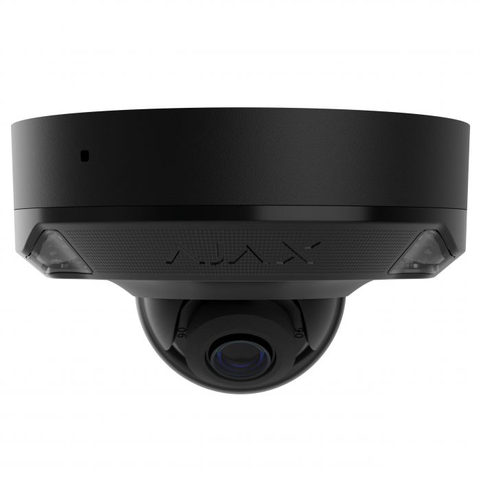 IP-Камера дротова Ajax DomeCam Mini HL black, 8мп, 4мм, гібридне підсвічування IR 15м, білий Led 15м, Poe, True WDR, IP 65, ІЧ 15м, аудіо, кут огляду 75° до 85°, міні купольна, чорна