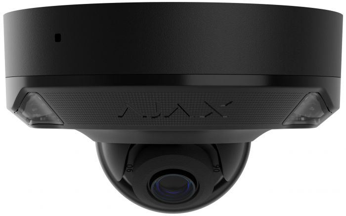 IP-Камера дротова Ajax DomeCam Mini HL black, 8мп, 4мм, гібридне підсвічування IR 15м, білий Led 15м, Poe, True WDR, IP 65, ІЧ 15м, аудіо, кут огляду 75° до 85°, міні купольна, чорна