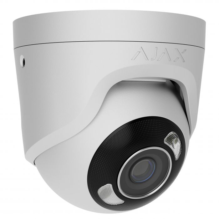 IP-Камера дротова Ajax TurretCam HL white, 8мп, 4мм, гібридне підсвічування IR 35м, білий Led 50м, Poe, True WDR, IP 65, ІЧ 35м, аудіо, 75° до 85°, купольна, біла
