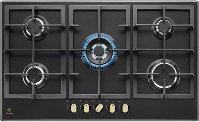 Варильна поверхня Electrolux газова, 90см, чавун, чорний Варильна поверхня Electrolux газова, 90см, чавун, чорний