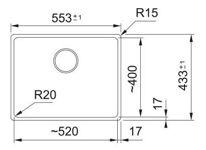 Мийка кухонна Franke Maris, фраграніт, прямокутник, без крила, 553х433х200мм, чаша - 1, під стільницю, MRG 110-52, сахара