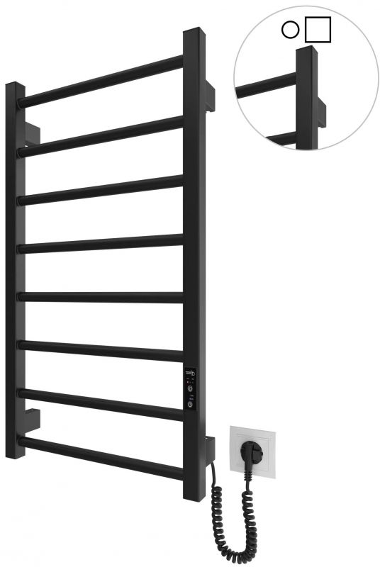 Рушникосушка Hygge Family електрична Leeds, 770х430х80мм, таймер-регулятор, сталь, чорний матовий