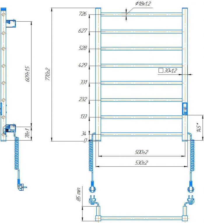 Рушникосушка Hygge Family електрична Leeds, 770х530х85мм, таймер-регулятор, сталь, білий матовий