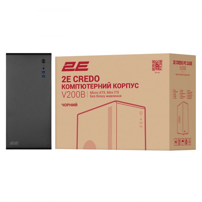 Корпус 2E Credo V200B без БЖ, 2xUSB3.0, 1x80мм, VGA 250мм, mATX, чорний