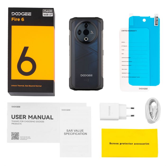 Смартфон Doogee Fire 6 6.56" 6/256ГБ, 2SIM, 10400мА•год, синій (з тепловізором)