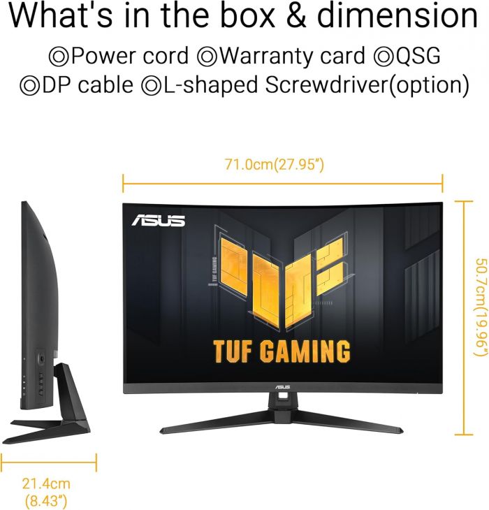 Монітор Asus 31.5" TUF Gaming VG32WQ3B 2xHDMI, DP, MM, VA, 2560x1440, 180Hz, 0.5ms, sRGB 120%, CURVED, AdaptiveSync, HDR10