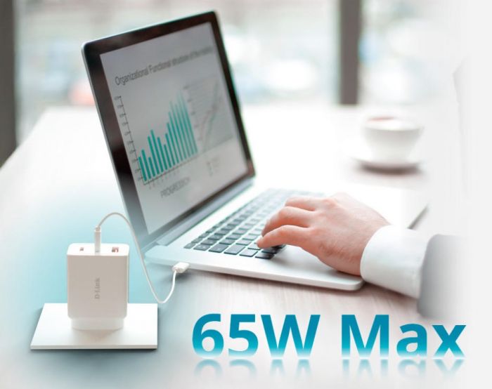 Зарядний пристрій мережевий D-Link DCP-651 65Вт GaN 2хUSB-С, 1xUSB-A, білий