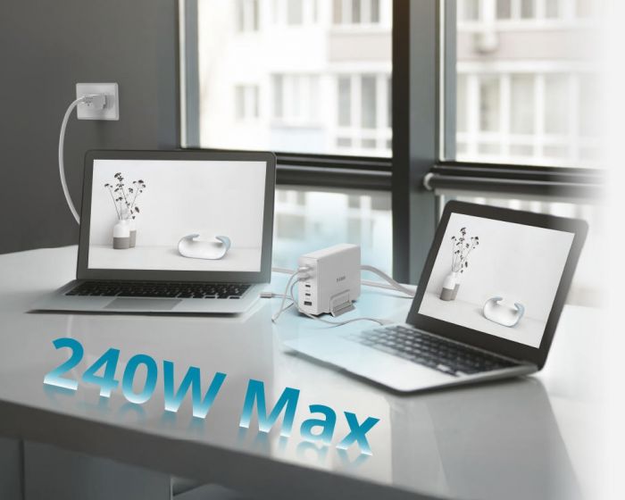 Зарядний пристрій мережевий D-Link DCF-241 240Вт GaN 4хUSB-С, 1xUSB-A, білий