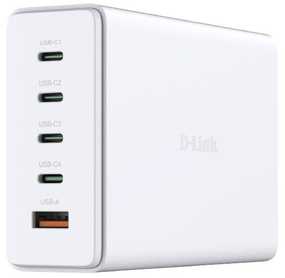 Зарядний пристрій мережевий D-Link DCF-241 240Вт GaN 4хUSB-С, 1xUSB-A, білий