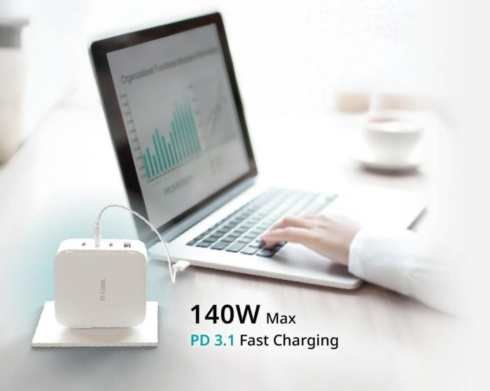 Зарядний пристрій мережевий D-Link DCF-141 140Вт GaN 3хUSB-С, 1xUSB-A, білий
