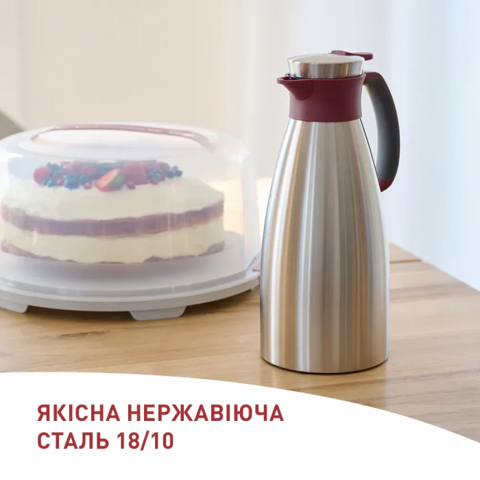 Термоглечик Tefal Soft Grip, 1.5л, нежавіюча сталь, пластик, бордовий