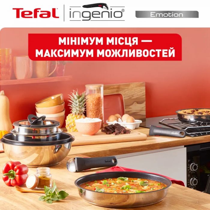 Набір посуду Tefal Ingenio Emotion, 22пр., нержавіюча сталь, скло, пластик, бакеліт, сріблястий