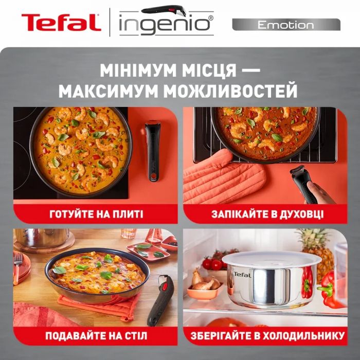 Набір посуду Tefal Ingenio Emotion, 22пр., нержавіюча сталь, скло, пластик, бакеліт, сріблястий