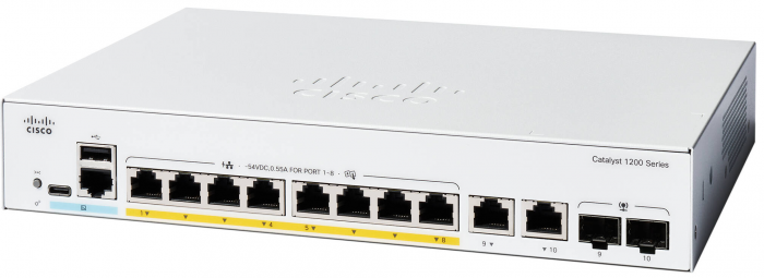 Комутатор Cisco Catalyst 1200 8xGE, PoE, Ext PS, 2x1G Combo