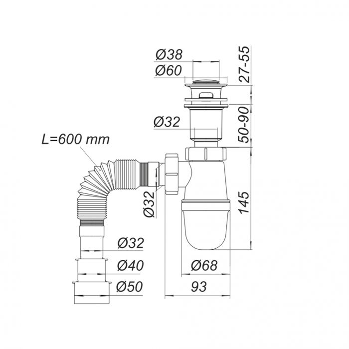 Набір для ванної кімнати, раковина, умивальник Adamant FLATE 100, штучний камінь, прямокут., з сифоном Click-Clack + змішувач