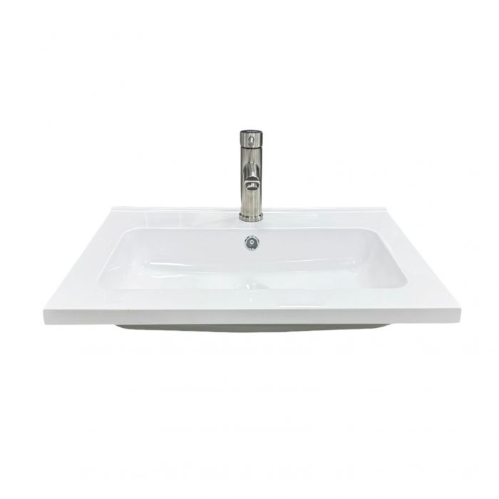 Набір для ванної кімнати, раковина, умивальник Adamant FLATE 60, штучний камінь, прямокут., з сифоном Click-Clack + змішувач