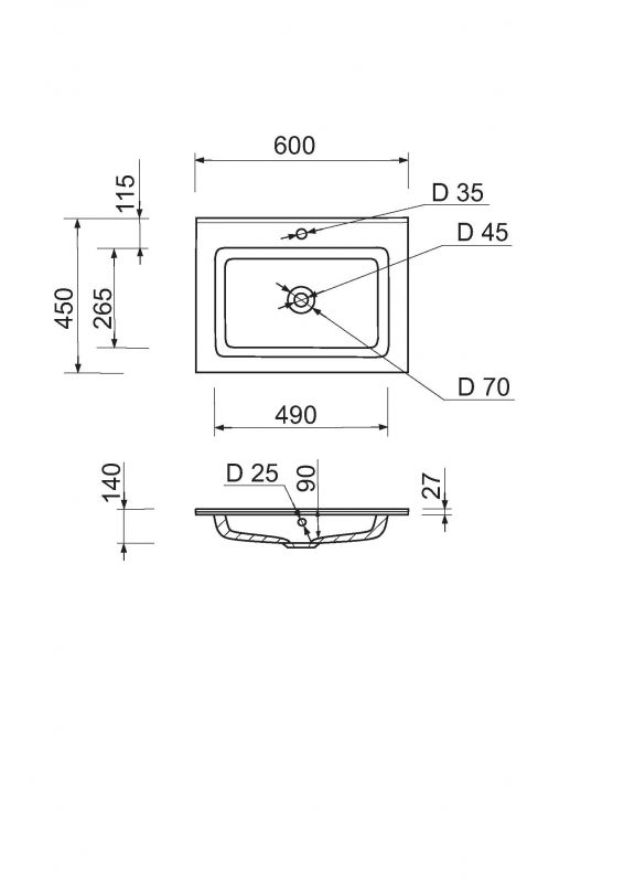 Набір для ванної кімнати, раковина, умивальник Adamant FLATE 60, штучний камінь, прямокут., з сифоном Click-Clack + змішувач