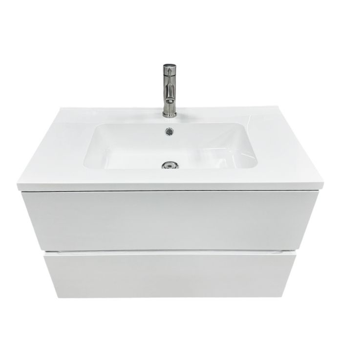 Набір для ванної кімнати, раковина, умивальник Adamant FLATE 80, штучний камінь, прямокут., з сифоном Click-Clack + змішувач