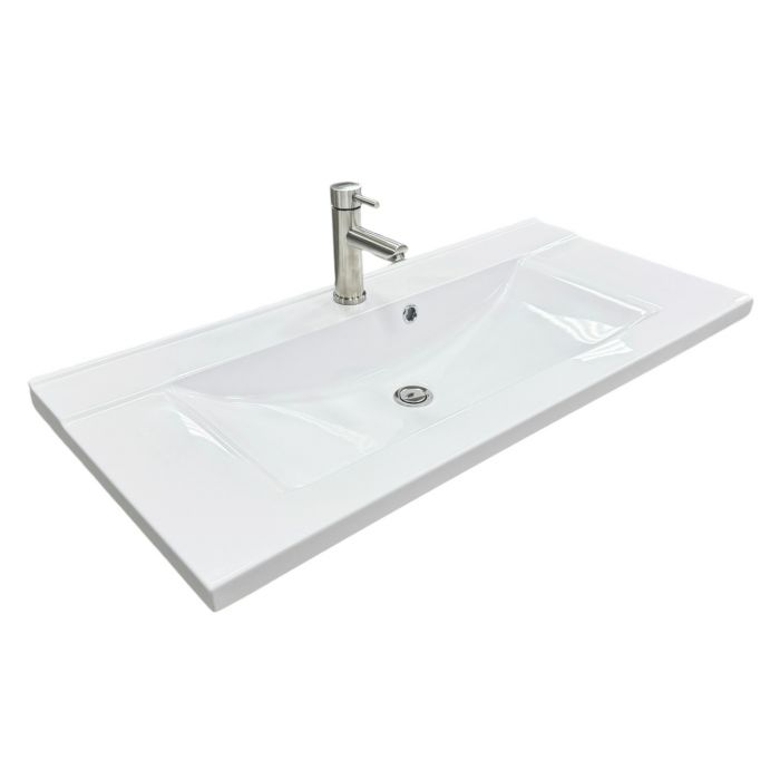 Набір для ванної кімнати, раковина, умивальник Adamant QUANTO 100, штучний камінь, прямокут., з сифоном Click-Clack + змішувач