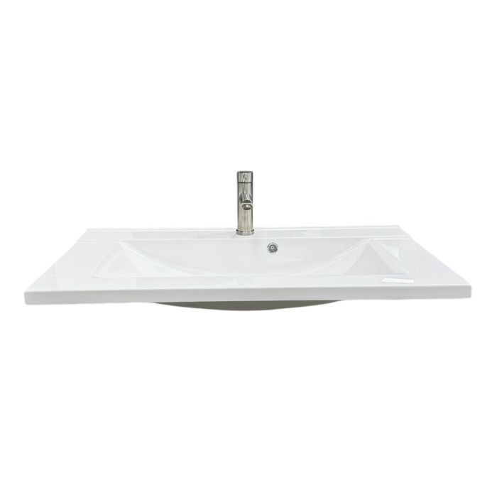 Набір для ванної кімнати, раковина, умивальник Adamant QUANTO 90, штучний камінь, прямокут., з сифоном Click-Clack + змішувач