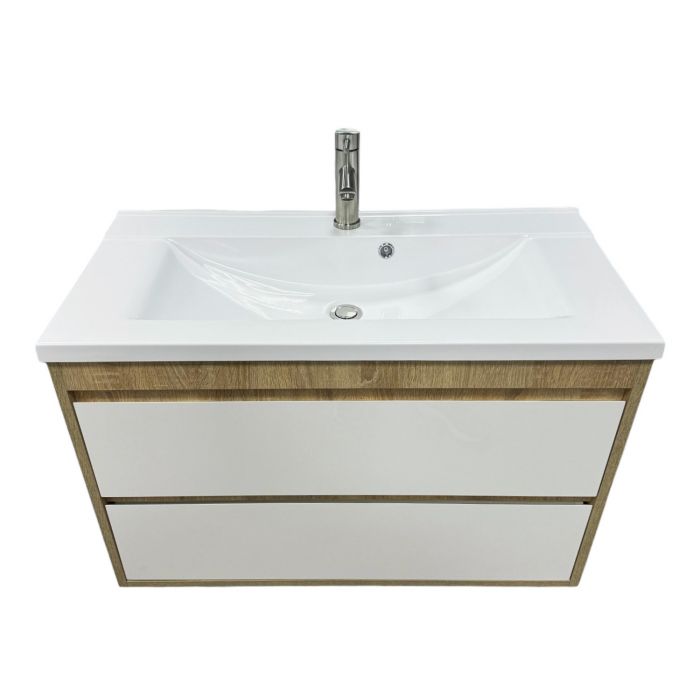 Набір для ванної кімнати, раковина, умивальник Adamant QUANTO 90, штучний камінь, прямокут., з сифоном Click-Clack + змішувач