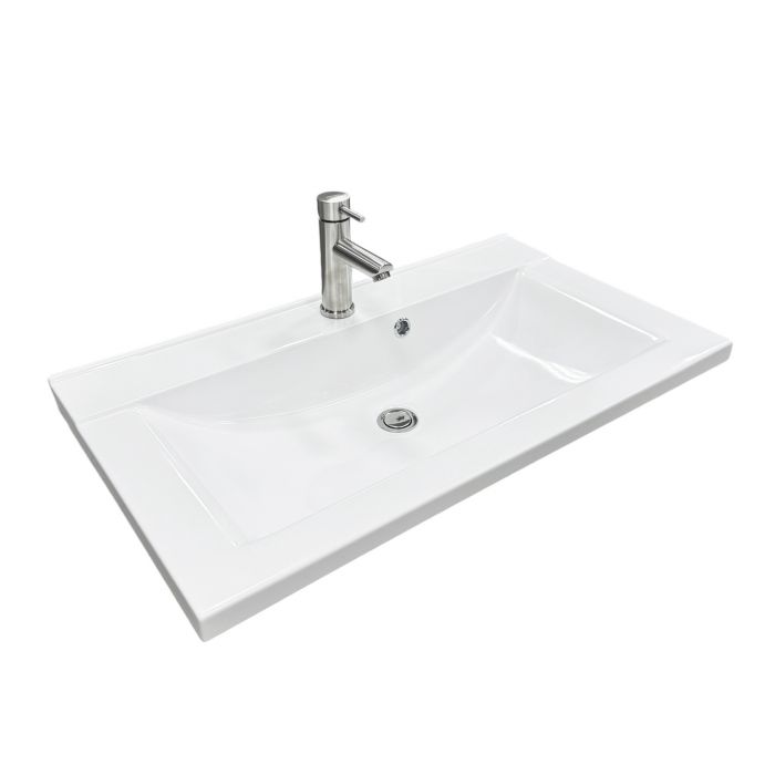 Набір для ванної кімнати, раковина, умивальник Adamant QUANTO 80, штучний камінь, прямокут., з сифоном Click-Clack + змішувач