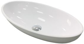 Раковина, умивальник Adamant ANDERE NEW, штучний камінь, овальна, без отвору для змішувача та переливу, 590х295х130мм, накладний, білий